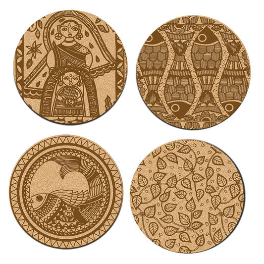 DIY Traditional and Floral Art MDF Wooden Coasters with Brush and Colors, Mandala Coasters, DIY Coastesr, Beige Color Coasters, Set OF 4 Coasters, Coasters & Plates - IM15183