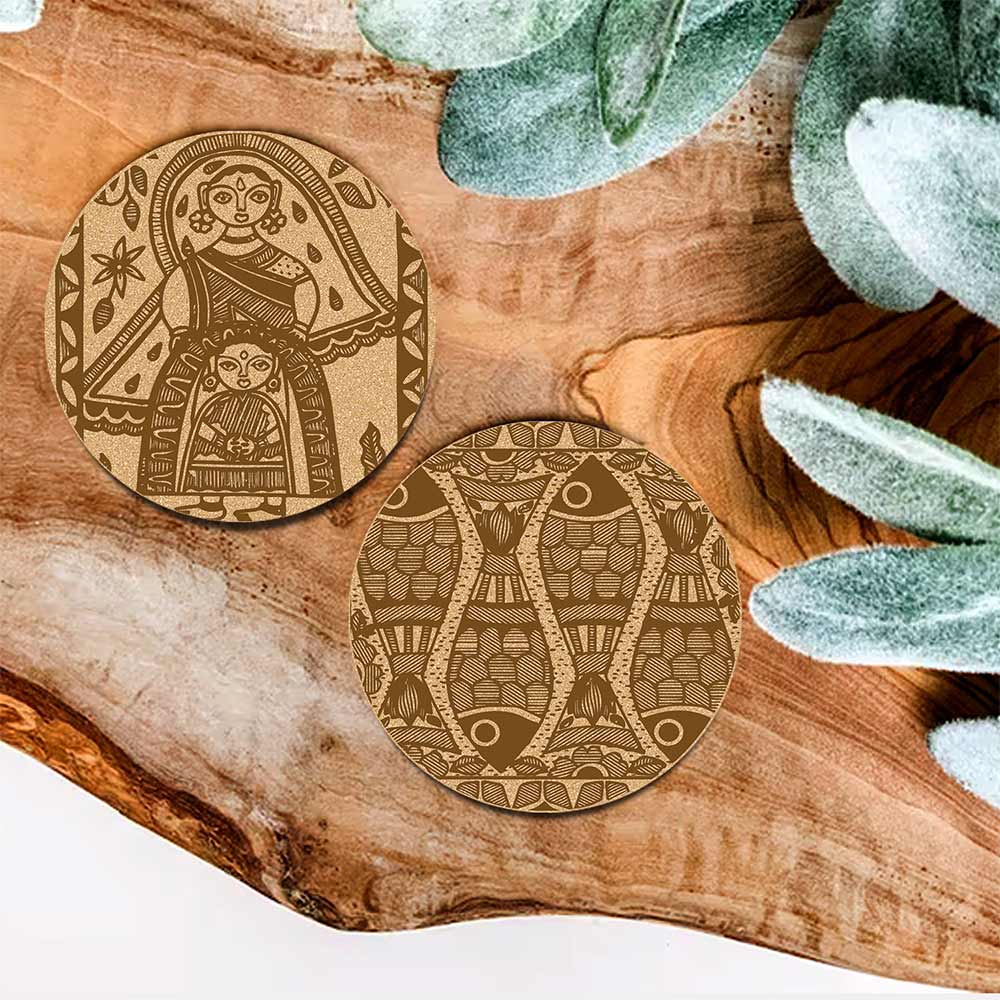 DIY Traditional and Floral Art MDF Wooden Coasters with Brush and Colors, Mandala Coasters, DIY Coastesr, Beige Color Coasters, Set OF 4 Coasters, Coasters & Plates - IM15183