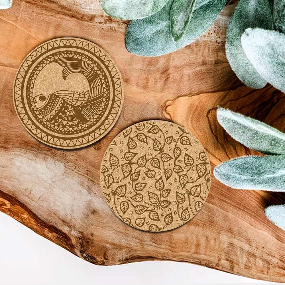DIY Traditional and Floral Art MDF Wooden Coasters with Brush and Colors, Mandala Coasters, DIY Coastesr, Beige Color Coasters, Set OF 4 Coasters, Coasters & Plates - IM15183