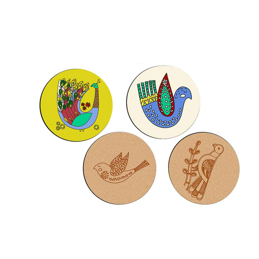 DIY Traditional and Floral Art MDF Wooden Coasters with Brush and Colors, Mandala Coasters, DIY Coastesr, Beige Color Coasters, Set OF 4 Coasters, Coasters - IM15184