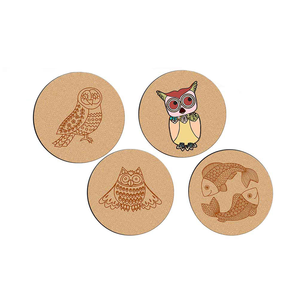 DIY Traditional and Floral Art MDF Wooden Coasters with Brush and Colors, Mandala Coasters, DIY Coastesr, Beige Color Coasters, Set OF 4 Coasters, Coasters - IM15185