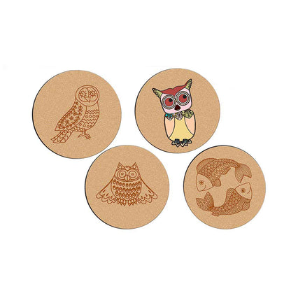 DIY Traditional and Floral Art MDF Wooden Coasters with Brush and Colors, Mandala Coasters, DIY Coastesr, Beige Color Coasters, Set OF 4 Coasters, Coasters - IM15185