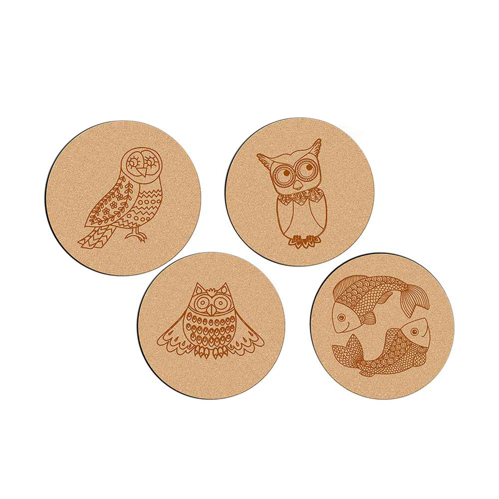 DIY Traditional and Floral Art MDF Wooden Coasters with Brush and Colors, Mandala Coasters, DIY Coastesr, Beige Color Coasters, Set OF 4 Coasters, Coasters - IM15185