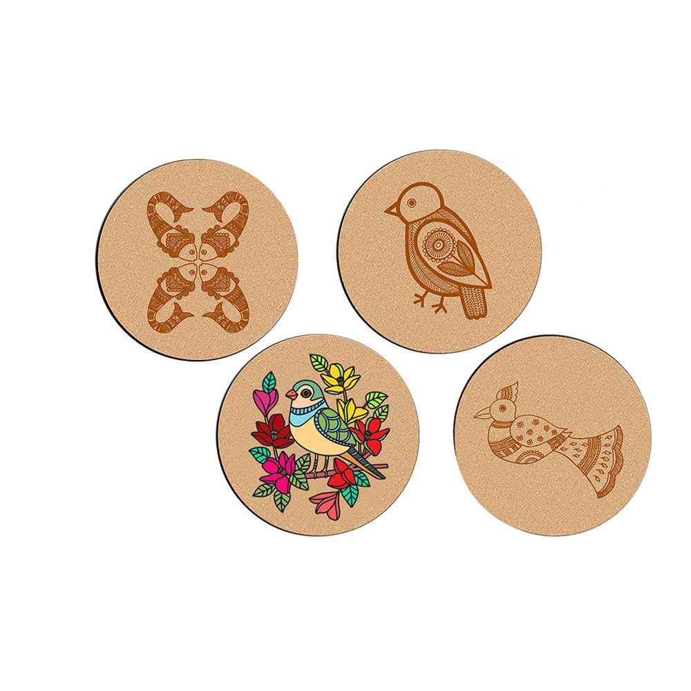 DIY Traditional and Floral Art MDF Wooden Coasters with Brush and Colors, Mandala Coasters, DIY Coastesr, Beige Color Coasters, Set OF 4 Coasters, Coasters - IM15186