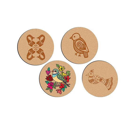 DIY Traditional and Floral Art MDF Wooden Coasters with Brush and Colors, Mandala Coasters, DIY Coastesr, Beige Color Coasters, Set OF 4 Coasters, Coasters - IM15186