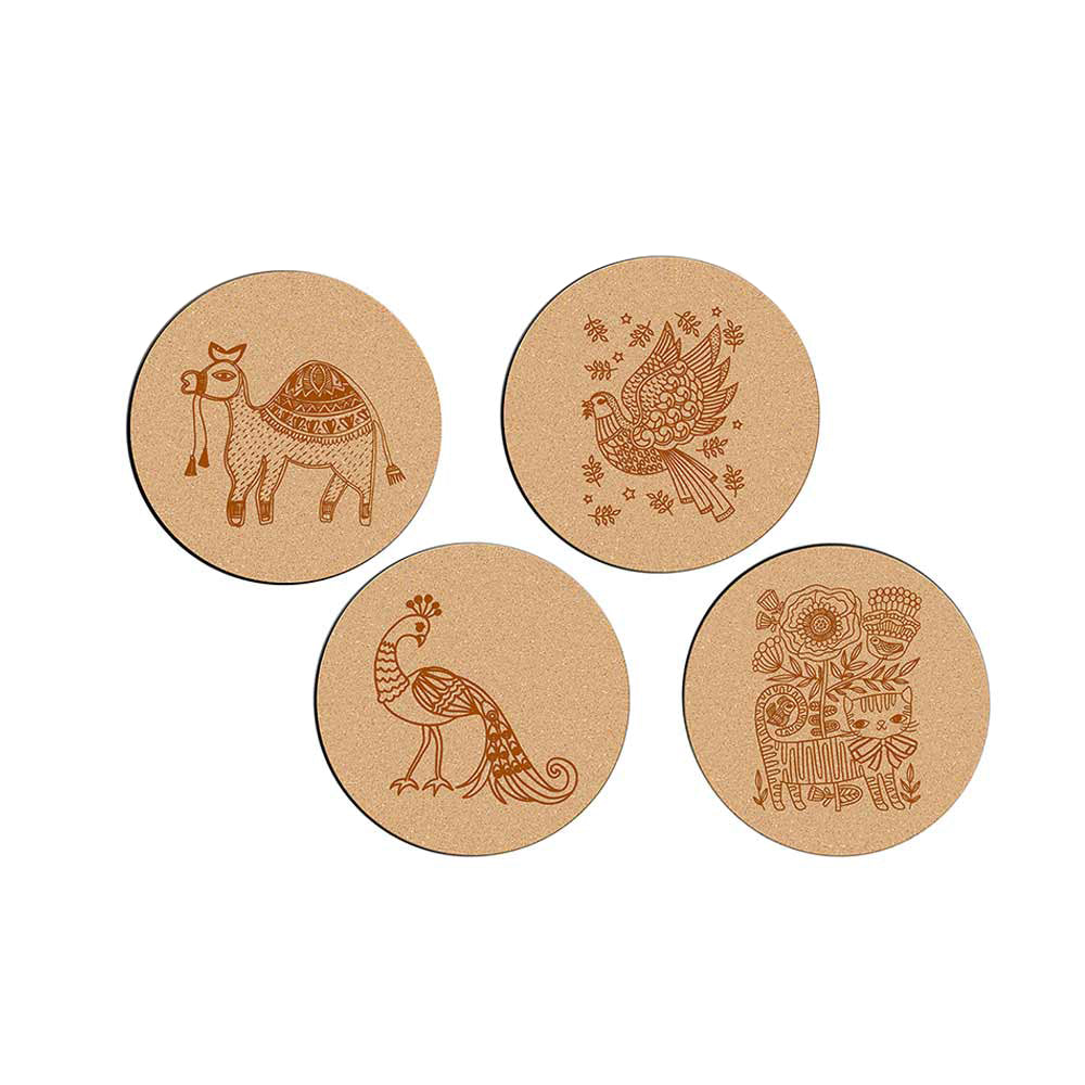 DIY Traditional and Floral Art MDF Wooden Coasters with Brush and Colors, Mandala Coasters, DIY Coastesr, Beige Color Coasters, Set OF 4 Coasters, Coasters - IM15187