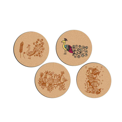 DIY Traditional and Floral Art MDF Wooden Coasters with Brush and Colors, Mandala Coasters, DIY Coastesr, Beige Color Coasters, Set OF 4 Coasters, Coasters - IM15188