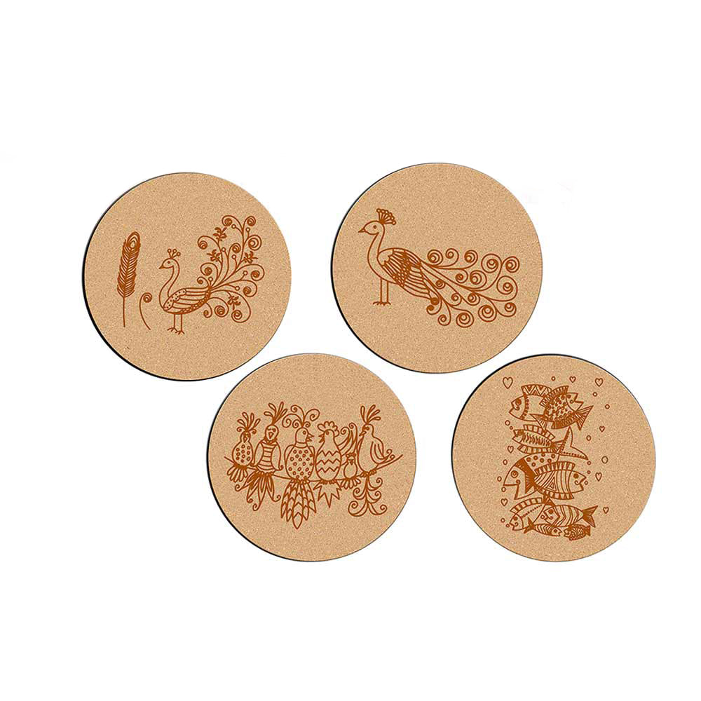 DIY Traditional and Floral Art MDF Wooden Coasters with Brush and Colors, Mandala Coasters, DIY Coastesr, Beige Color Coasters, Set OF 4 Coasters, Coasters - IM15188