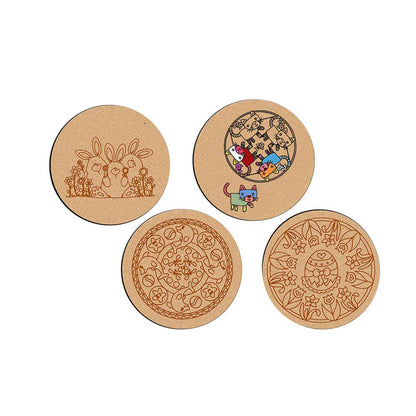 DIY Traditional and Floral Art MDF Wooden Coasters with Brush and Colors, Mandala Coasters, DIY Coastesr, Beige Color Coasters, Set OF 4 Coasters, Coasters - IM15189