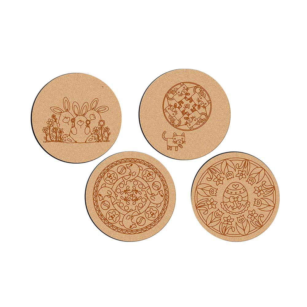 DIY Traditional and Floral Art MDF Wooden Coasters with Brush and Colors, Mandala Coasters, DIY Coastesr, Beige Color Coasters, Set OF 4 Coasters, Coasters - IM15189