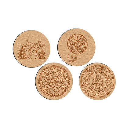 DIY Traditional and Floral Art MDF Wooden Coasters with Brush and Colors, Mandala Coasters, DIY Coastesr, Beige Color Coasters, Set OF 4 Coasters, Coasters - IM15189