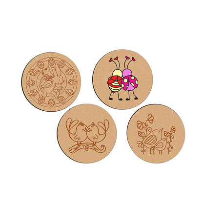 DIY Traditional and Floral Art MDF Wooden Coasters with Brush and Colors, Mandala Coasters, DIY Coastesr, Beige Color Coasters, Set OF 4 Coasters, Coasters - IM15190