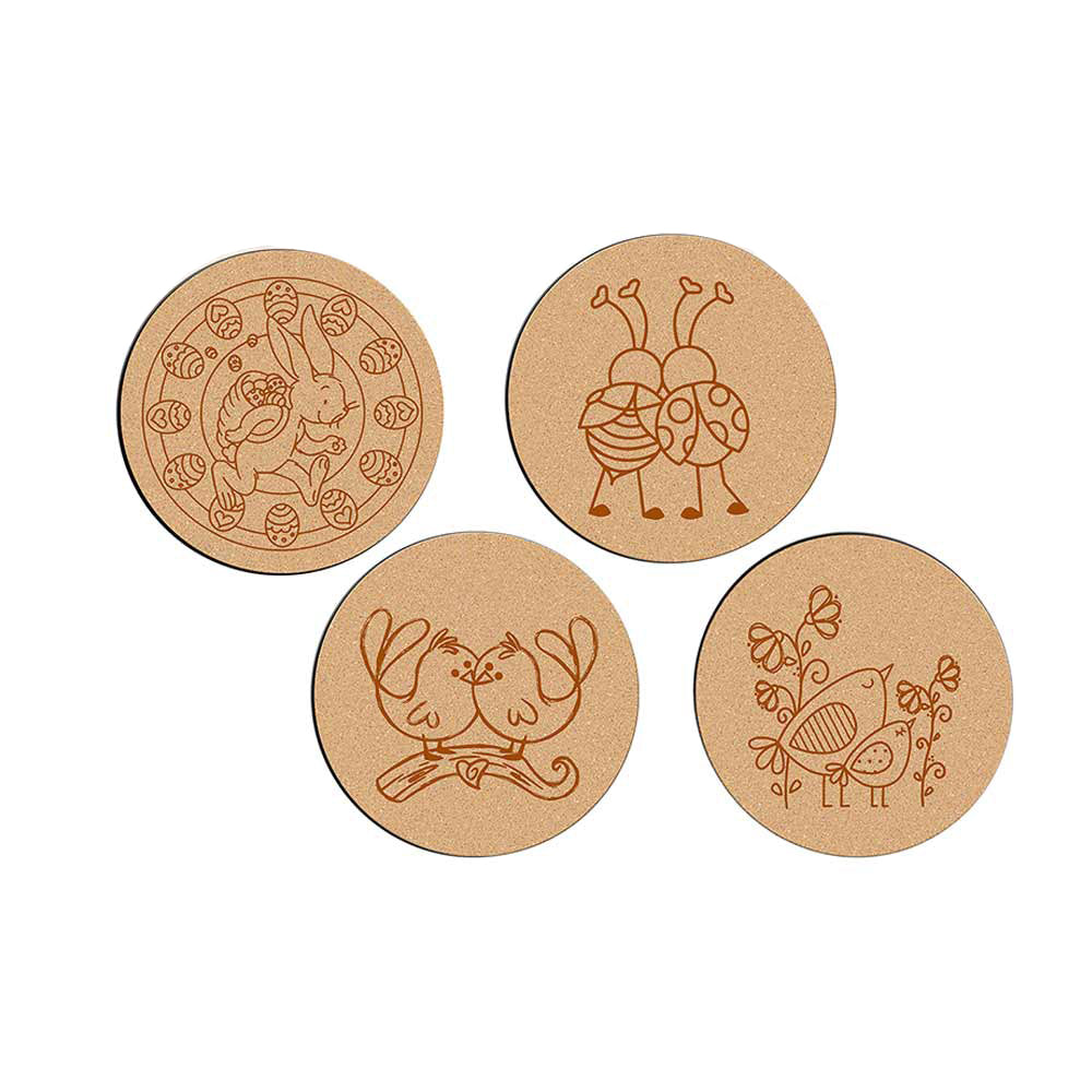 DIY Traditional and Floral Art MDF Wooden Coasters with Brush and Colors, Mandala Coasters, DIY Coastesr, Beige Color Coasters, Set OF 4 Coasters, Coasters - IM15190