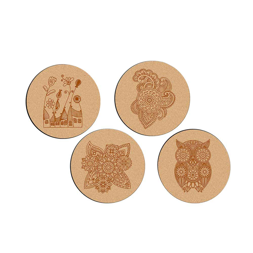 DIY Traditional and Floral Art MDF Wooden Coasters with Brush and Colors, Mandala Coasters, DIY Coastesr, Beige Color Coasters, Set OF 4 Coasters, Coasters - IM15191