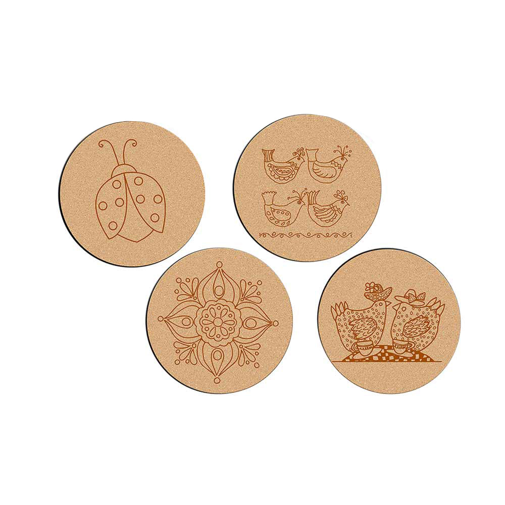 DIY Traditional and Floral Art MDF Wooden Coasters with Brush and Colors, Mandala Coasters, DIY Coastesr, Beige Color Coasters, Set OF 4 Coasters, Coasters - IM15192