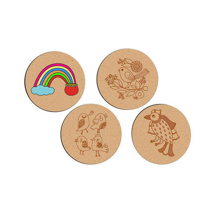 DIY Traditional and Floral Art MDF Wooden Coasters with Brush and Colors, Mandala Coasters, DIY Coastesr, Beige Color Coasters, Set OF 4 Coasters, Coasters - IM15193