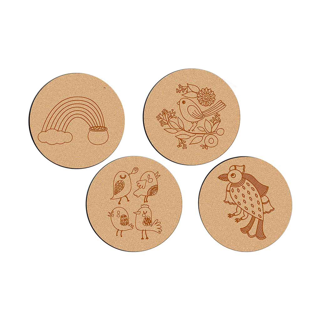 DIY Traditional and Floral Art MDF Wooden Coasters with Brush and Colors, Mandala Coasters, DIY Coastesr, Beige Color Coasters, Set OF 4 Coasters, Coasters - IM15193