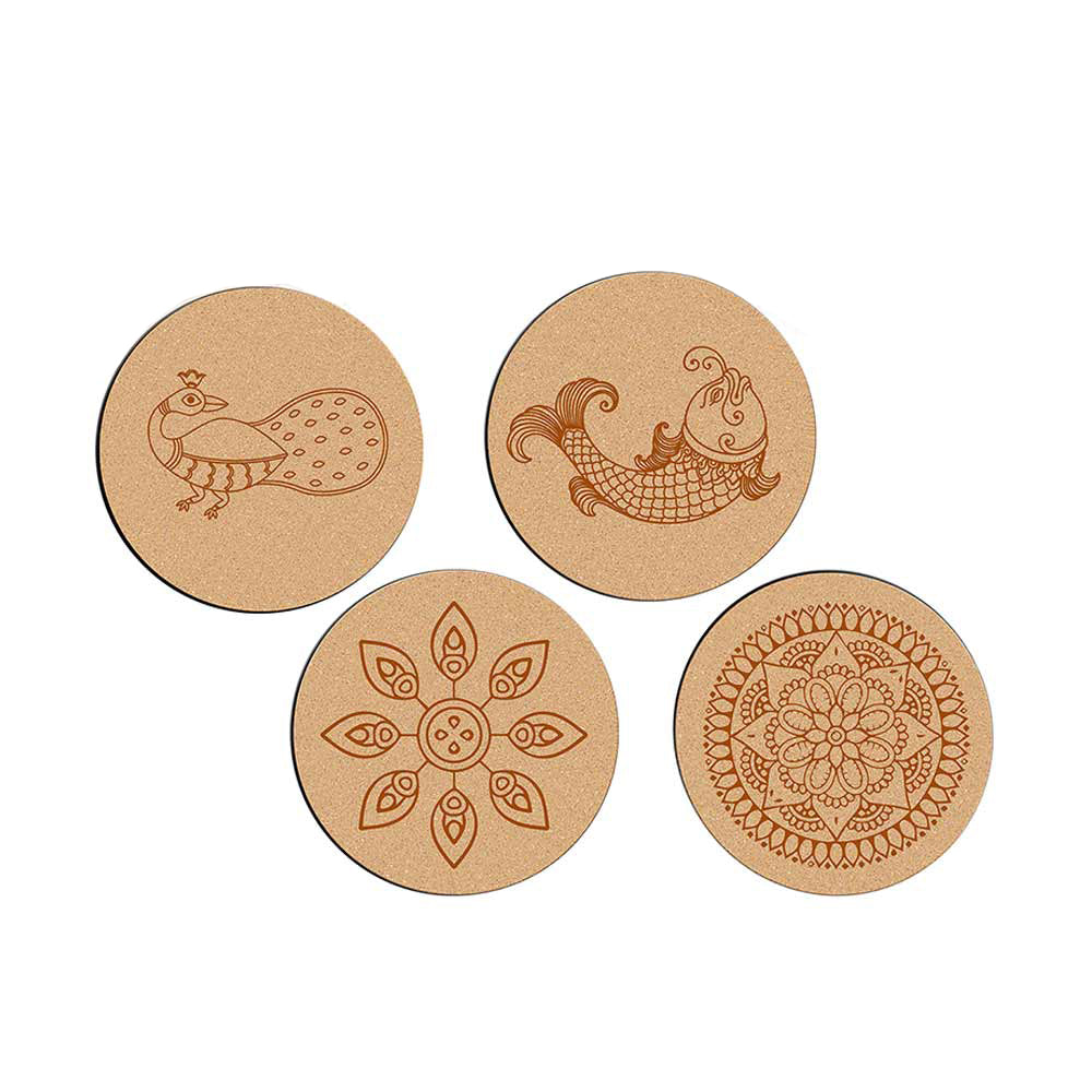 DIY Traditional and Floral Art MDF Wooden Coasters with Brush and Colors, Mandala Coasters, DIY Coastesr, Beige Color Coasters, Set OF 4 Coasters, Coasters - IM15194