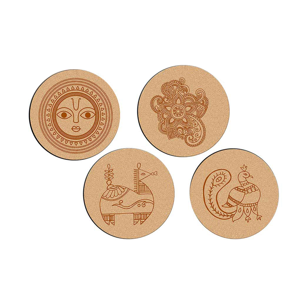 DIY Traditional and Floral Art MDF Wooden Coasters with Brush and Colors, Mandala Coasters, DIY Coastesr, Beige Color Coasters, Set OF 4 Coasters, Coasters - IM15195