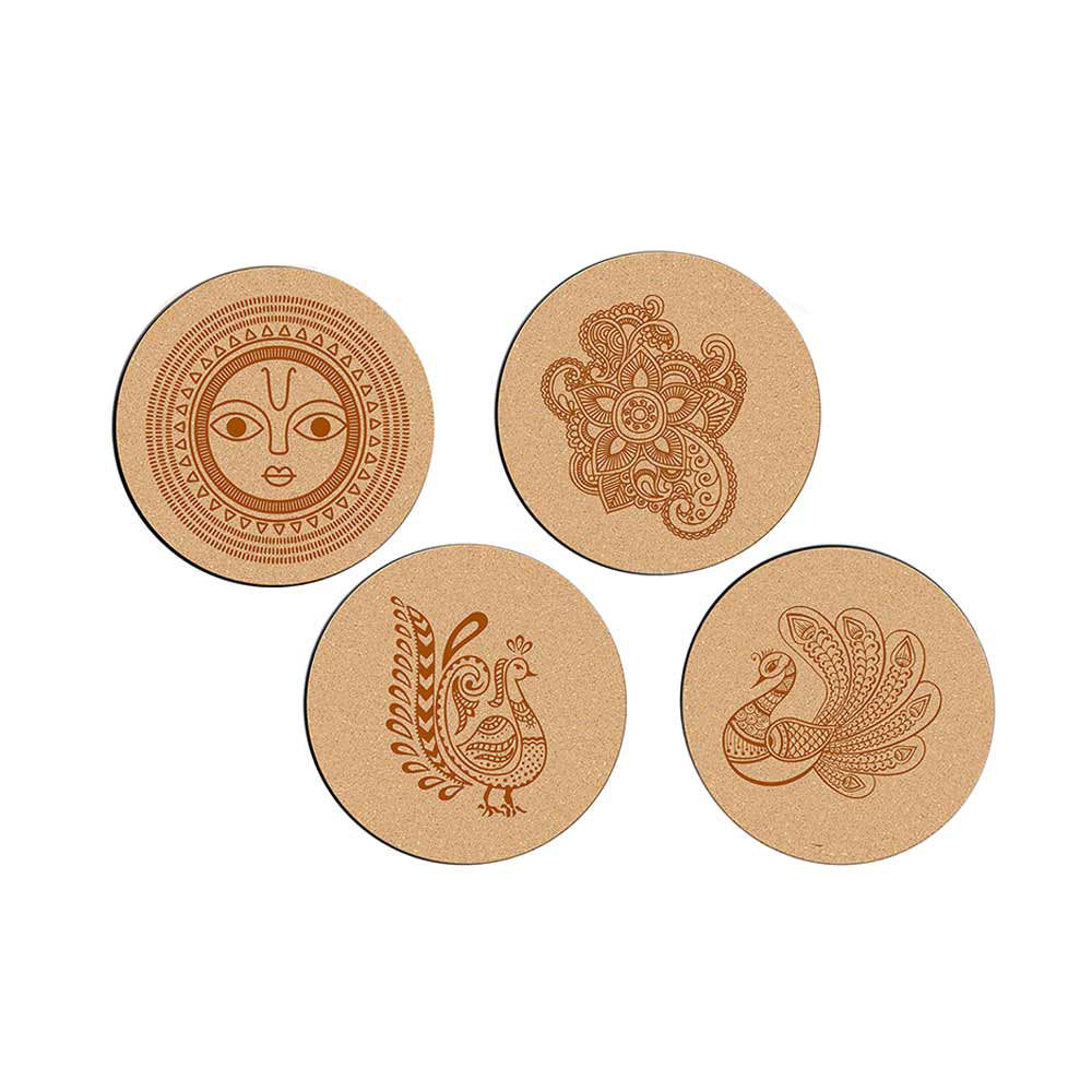 DIY Traditional and Floral Art MDF Wooden Coasters with Brush and Colors, Mandala Coasters, DIY Coastesr, Beige Color Coasters, Set OF 4 Coasters, Coasters - IM15196