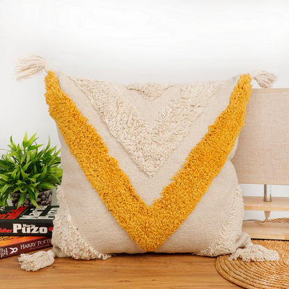 Cushion Cover, (i272_2_16_1), Cushion With OFF-White & Yellow Color, Cushion For Living & Bedroom Area, Cushion - IM15227