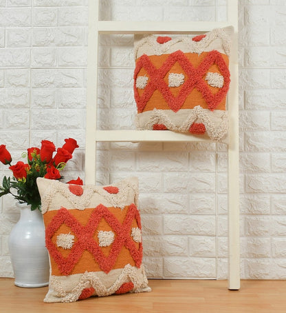 Cushion Cover, (i271_1_16_1), Cushion With OFF-White & Orange Color, Cushion For Living & Bedroom Area, Cushion - IM15228