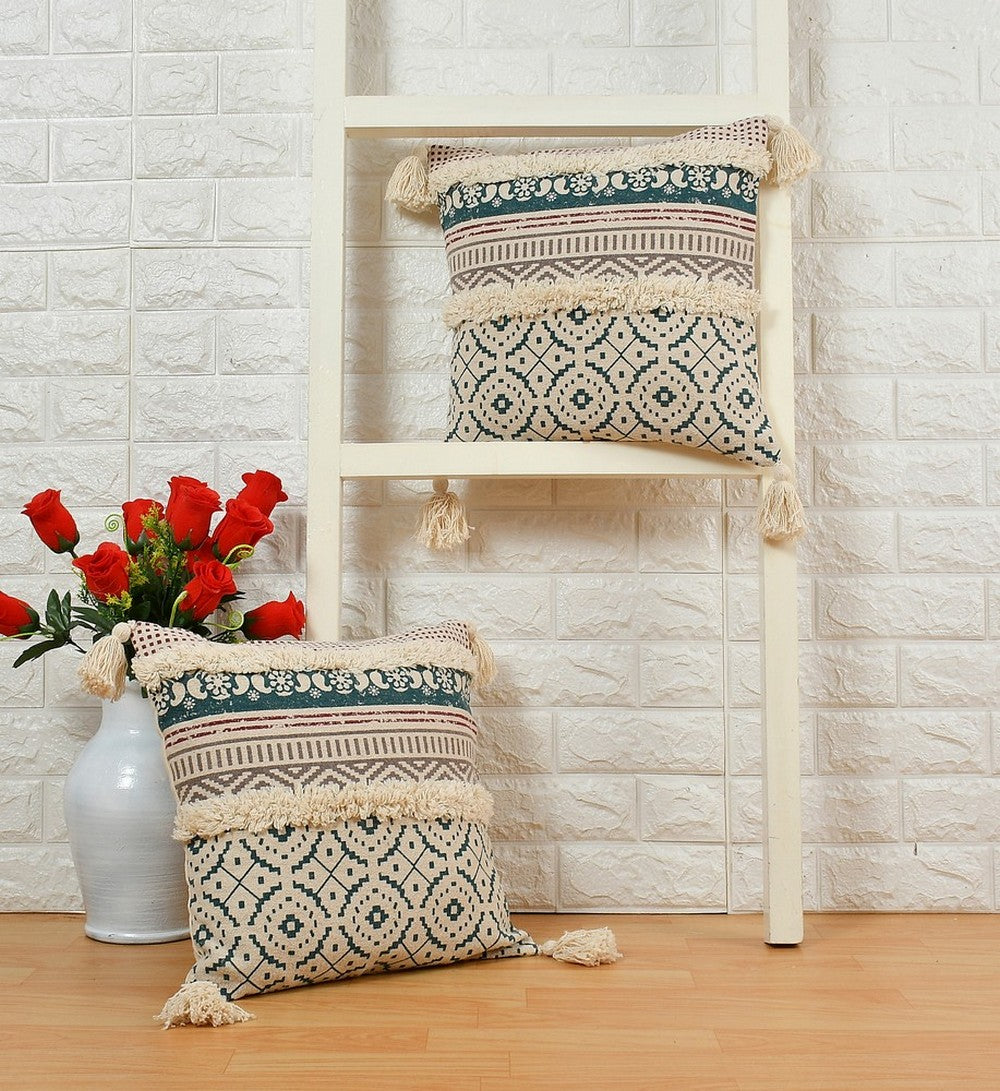 Cushion Cover, (i265_1_16_1), Cushion With OFF-White & Blue Color, Cushion For Living & Bedroom Area, Cushion - IM15229