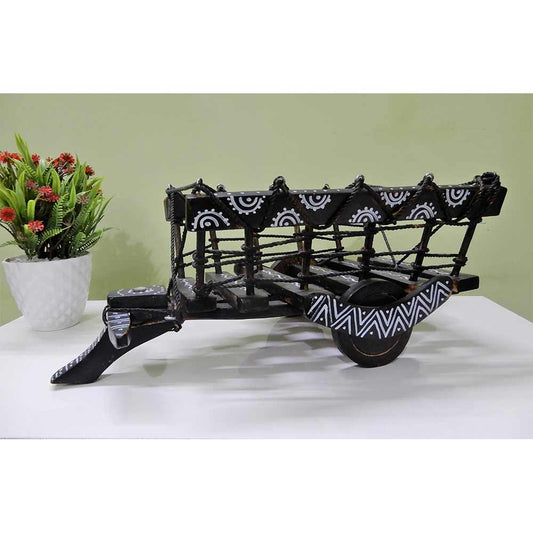 Vintage Looks Cart Serving Tray or Table Organizer or Wine bottle holder or fruit basket , black color, Tray - IM15287