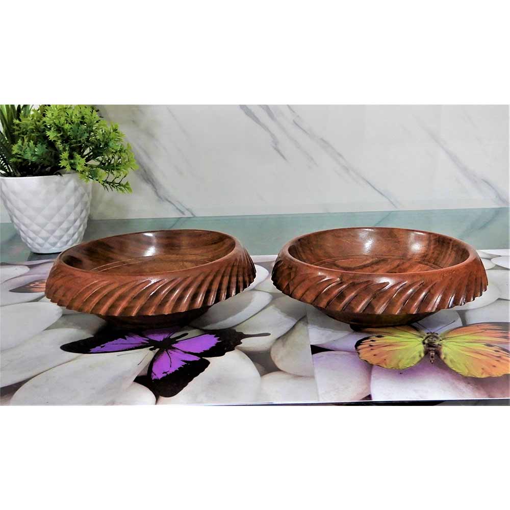 Bowl set of 2 special handmade Carving Designer bowls , use it for serving salad or snacks or fruits, rosewood Color, Bowl - IM15288