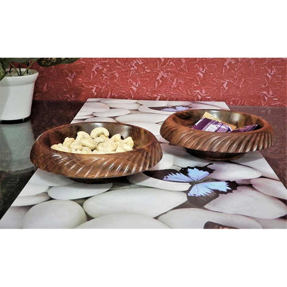 Bowl set of 2 special handmade Carving Designer bowls , use it for serving salad or snacks or fruits, rosewood Color, Bowl - IM15288