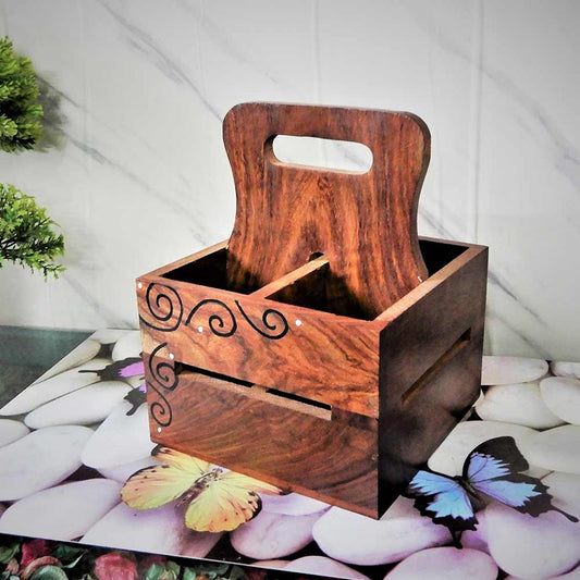 CT01, Rosewood Color Cutlery Holder Knife stand spoon stand Spacious Kitchen organizer With handmade Art , Cutlery Holder - IM15296