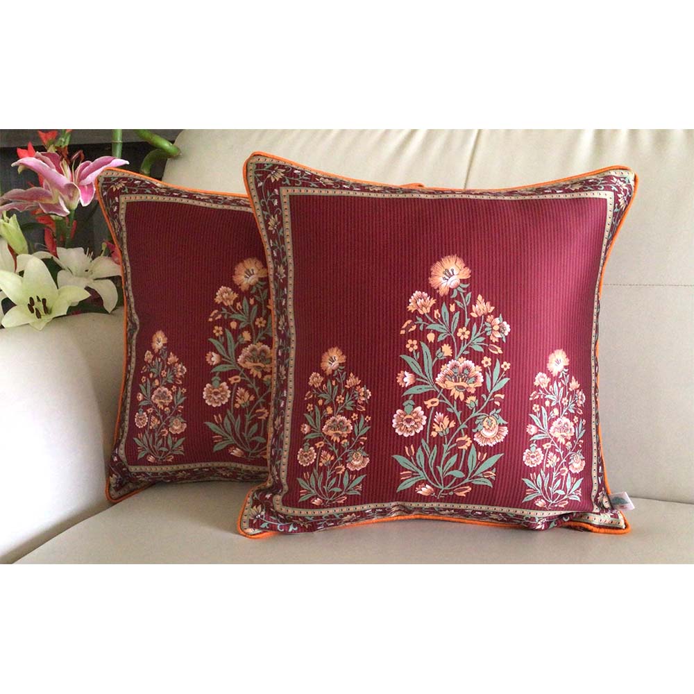 Cushion Covers(TSHBFR02M), Bagh-e-Firdaus- REVERSIBLE- Cushion Covers- Midnight Blue- Set of 2, Cushion Covers - IM15301