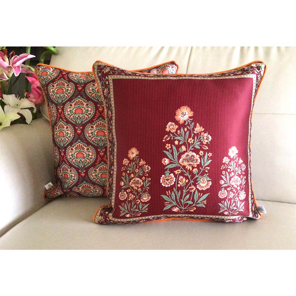 Cushion Covers(TSHBFR02M), Bagh-e-Firdaus- REVERSIBLE- Cushion Covers- Midnight Blue- Set of 2, Cushion Covers - IM15301