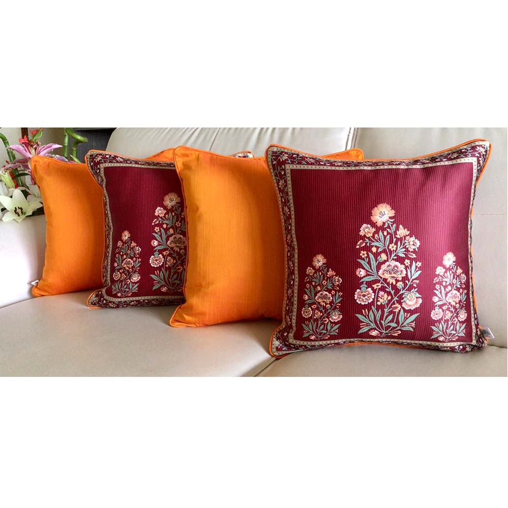 Cushion Covers(TSHBFR04M), Bagh-e-Firdaus- REVERSIBLE- Cushion Covers- Midnight Blue with Color Pops-  Set of 4, Cushion Covers - IM15302