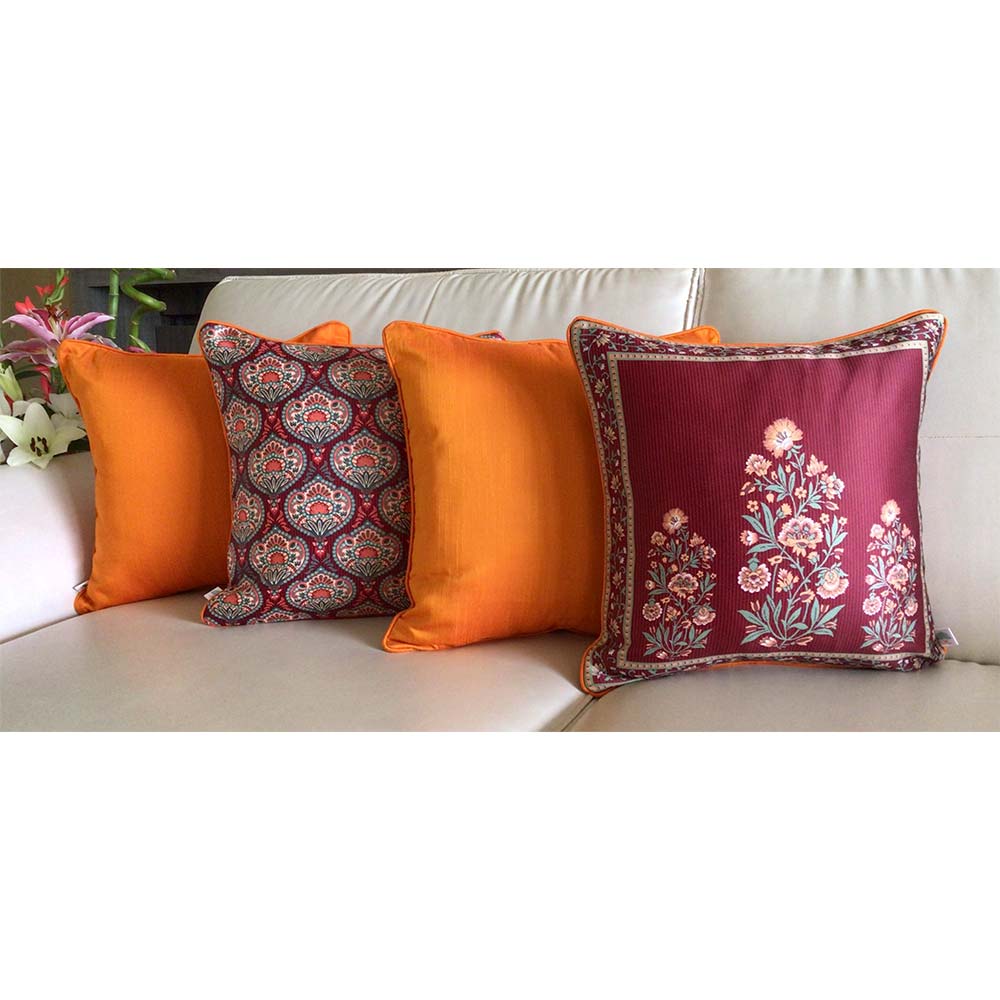 Cushion Covers(TSHBFR04M), Bagh-e-Firdaus- REVERSIBLE- Cushion Covers- Midnight Blue with Color Pops-  Set of 4, Cushion Covers - IM15302