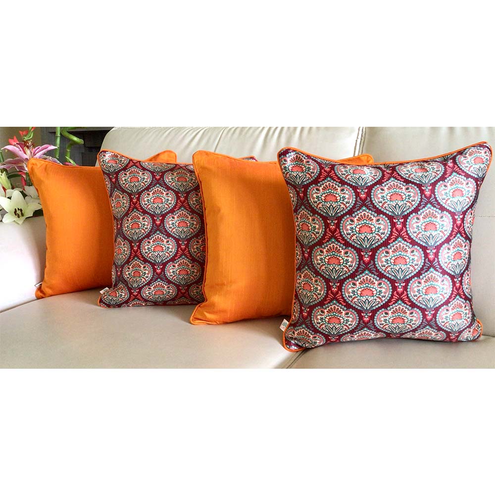 Cushion Covers(TSHBFR04M), Bagh-e-Firdaus- REVERSIBLE- Cushion Covers- Midnight Blue with Color Pops-  Set of 4, Cushion Covers - IM15302