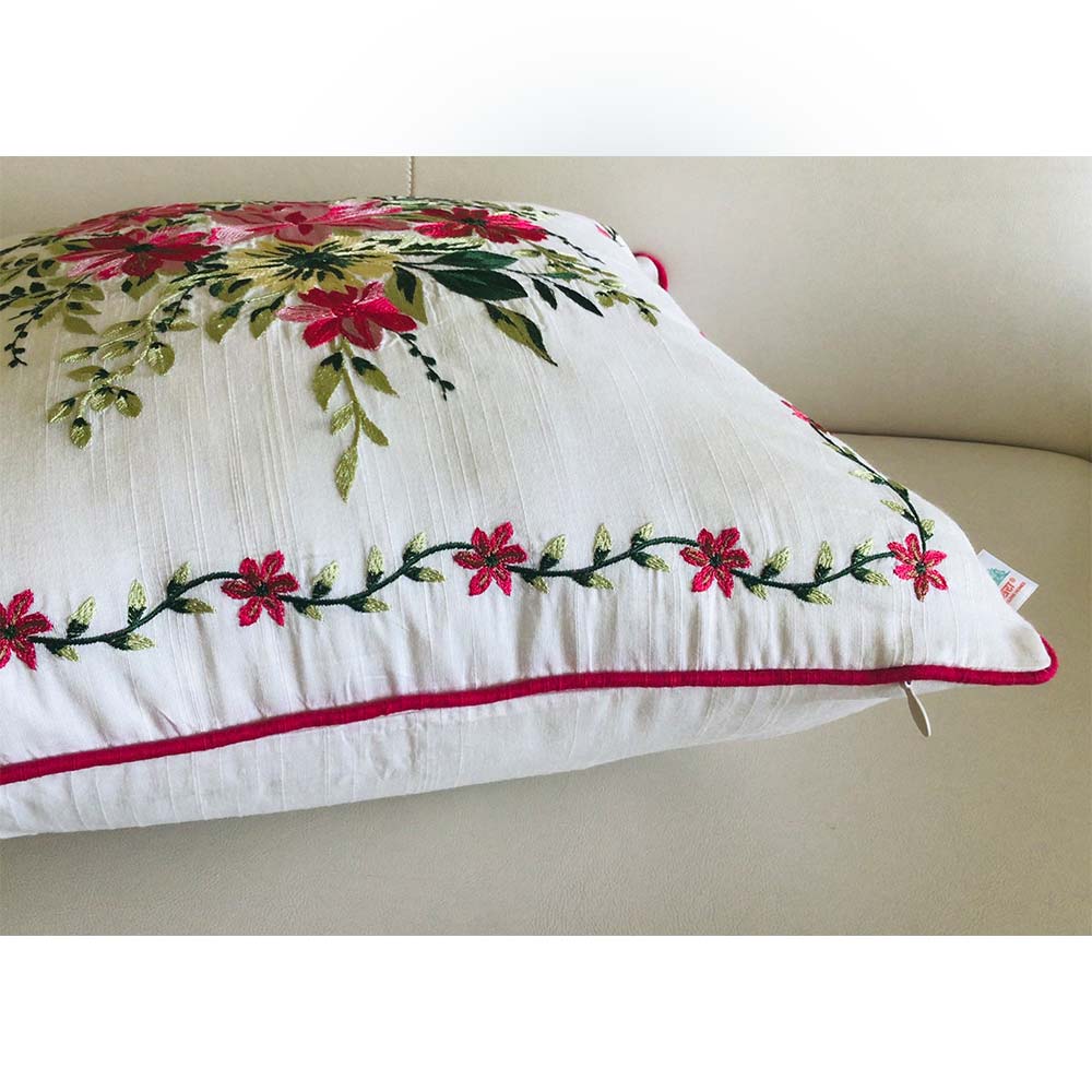 Cushion Covers(TSHFLP02M), MY FAIR LADY- EMBROIDERED Cotton Silk Cushion Covers- Set of 2- Fuchsia Pink, Cushion Covers - IM15303