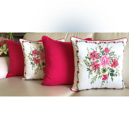 Cushion Covers(TSHFLP04M), MY FAIR LADY- EMBROIDERED Cotton Silk Cushion Covers- Set of 4- Fuchsia Pink with Color Pops, Cushion Covers - IM15309