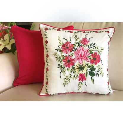 Cushion Covers(TSHFLP04M), MY FAIR LADY- EMBROIDERED Cotton Silk Cushion Covers- Set of 4- Fuchsia Pink with Color Pops, Cushion Covers - IM15309