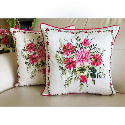 Cushion Covers(TSHFLP04M), MY FAIR LADY- EMBROIDERED Cotton Silk Cushion Covers- Set of 4- Fuchsia Pink with Color Pops, Cushion Covers - IM15309