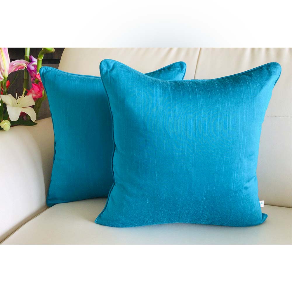 Cushion Covers(TSHFLB04M), MY FAIR LADY- EMBROIDERED Cotton Silk Cushion Covers- Set of 4- Aqua Blue with Color Pops, Cushion Covers - IM15311