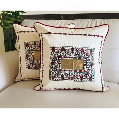 Cushion Covers(TSHMMC02L), Magic Mirror- Embroidered Cotton Silk Cushion Cover- Creamy Cream- Set of 2, Cushion Covers - IM15315