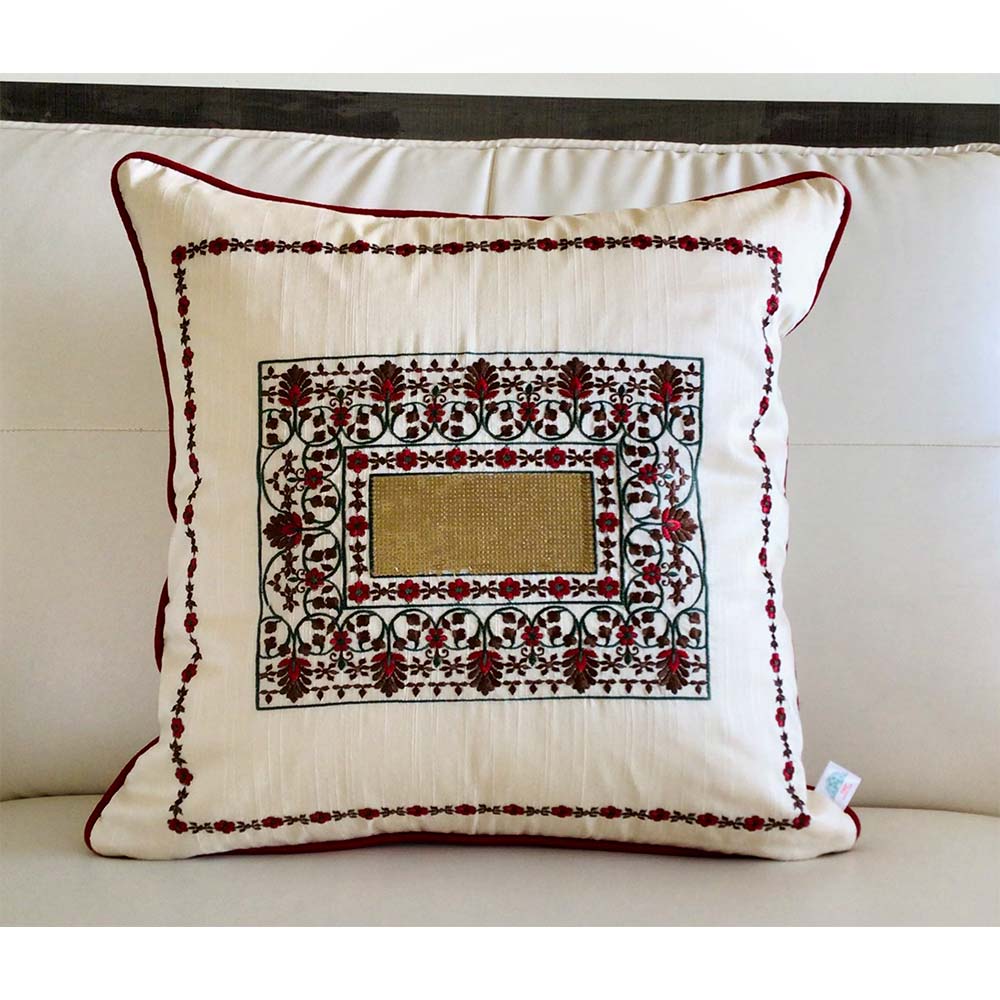 Cushion Covers(TSHMMC02L), Magic Mirror- Embroidered Cotton Silk Cushion Cover- Creamy Cream- Set of 2, Cushion Covers - IM15315