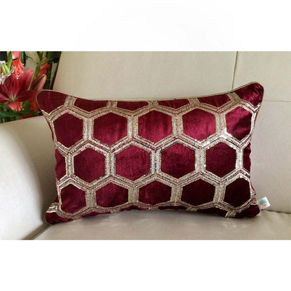 Cushion Covers(TSHVTWR01MR), Tiara- Sequined Embroidered Luxury Velvet Rectangular Cushion Cover- Wine Red- Set of 1, Cushion Covers - IM15318