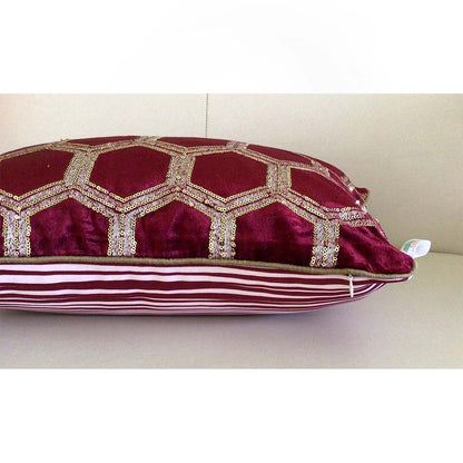 Cushion Covers(TSHVTWR01MR), Tiara- Sequined Embroidered Luxury Velvet Rectangular Cushion Cover- Wine Red- Set of 1, Cushion Covers - IM15318