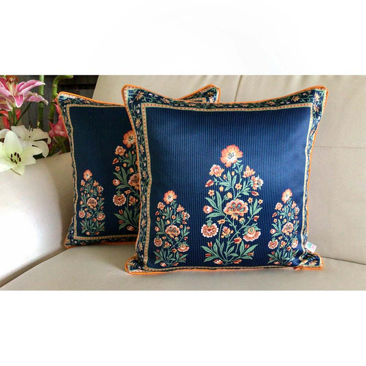 Cushion Covers(TSHBFB02M), Bagh-e-Firdaus- REVERSIBLE- Cushion Covers- Midnight Blue- Set of 2, Cushion Covers - IM15319