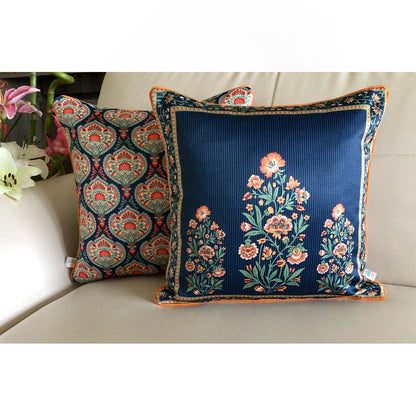 Cushion Covers(TSHBFB02M), Bagh-e-Firdaus- REVERSIBLE- Cushion Covers- Midnight Blue- Set of 2, Cushion Covers - IM15319