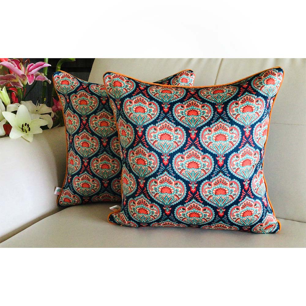 Cushion Covers(TSHBFB02M), Bagh-e-Firdaus- REVERSIBLE- Cushion Covers- Midnight Blue- Set of 2, Cushion Covers - IM15319