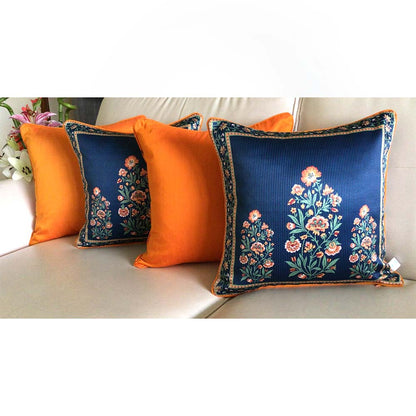 Cushion Covers(TSHBFB04M), Bagh-e-Firdaus- REVERSIBLE- Cushion Covers- Midnight Blue with Color Pops-  Set of 4, Cushion Covers - IM15320