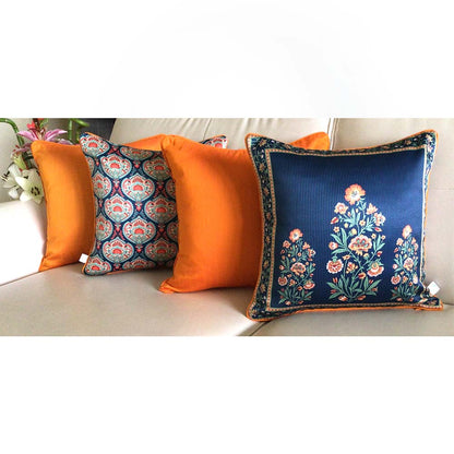 Cushion Covers(TSHBFB04M), Bagh-e-Firdaus- REVERSIBLE- Cushion Covers- Midnight Blue with Color Pops-  Set of 4, Cushion Covers - IM15320